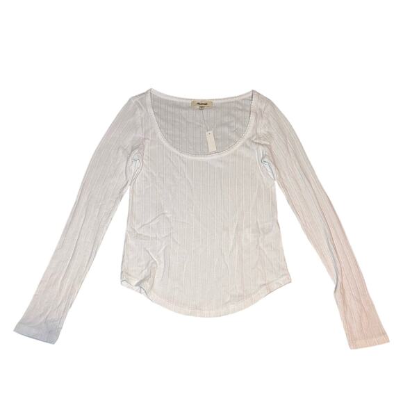 Madewell White Ribbed Essential Scoop Neck Long Sleeve Top XXS NWT - Picture 5 of 9